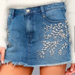 ✨Stunning Free People denim mini skirt with beautiful crystal embellishments. ✨